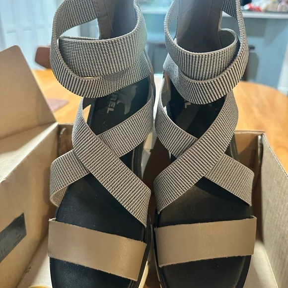 Sorel Tan and Gray Joanie III Sport Strap Wedge Sandal - Picture 3 of 9